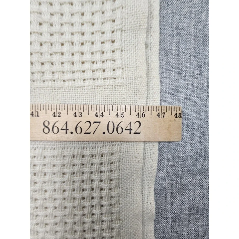 Faribo Wool Throw Blanket 47x60 Beige Waffle Knit Check Fringe USA Made